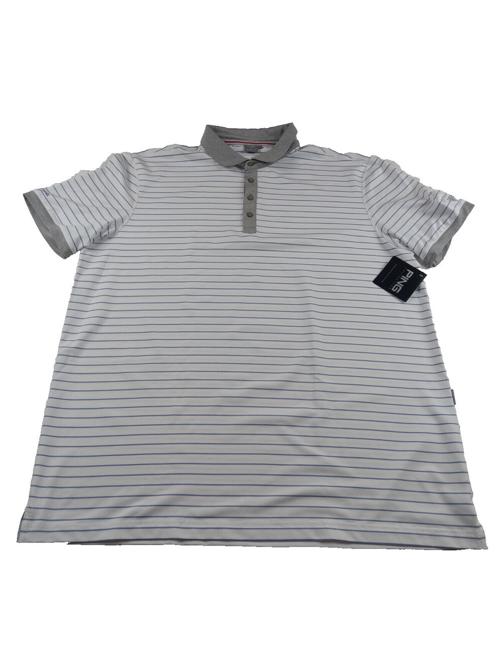 Ping Sensor Cool Polo Shirt Mens XXL White Blue Stripe Karsten Sleeve Logo 2XL
